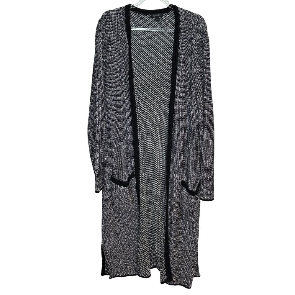 J Jill‎ Wearever Womens Sz Medium Black White Open Front Cardigan Duster Sweater